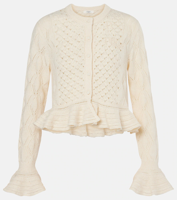  Chloe Chloe Ruffled Cotton, Wool, And Silk Cardigan 