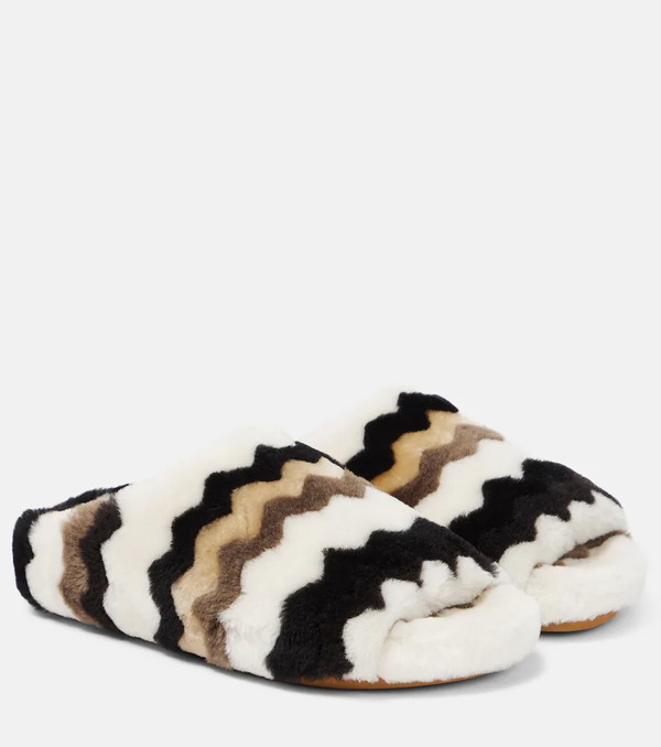  Chloe Chloe Saam Chevron Shearling Slides 