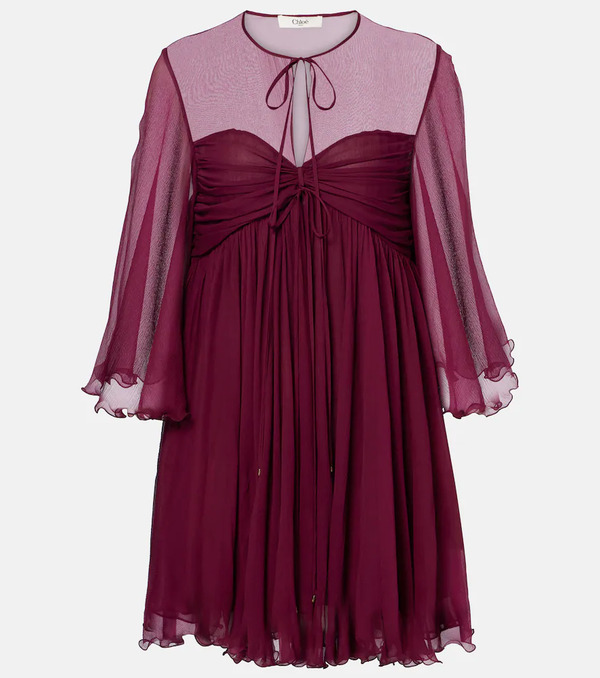  Chloe Chloe Sheer Ruched Silk Minidress 