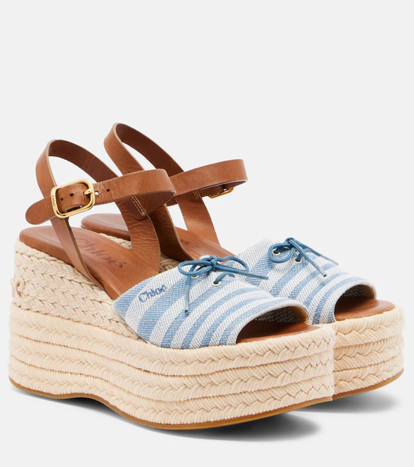  Chloe Chloe Striped Canvas Espadrille Wedge Sandals 