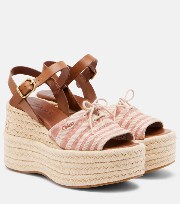  Chloe Chloe Striped Canvas Espadrille Wedge Sandals 