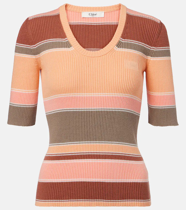  Chloe Chloe Striped Ribbed-knit Cotton Top 