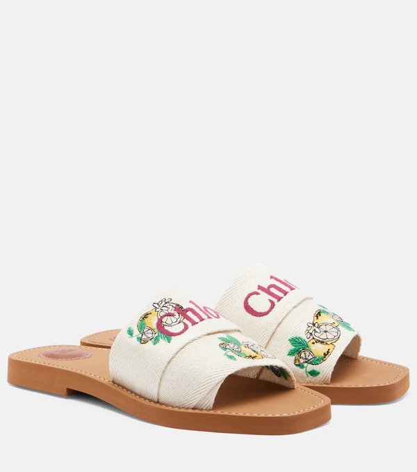  Chloe Chloe Woody Embroidered Linen Slides 