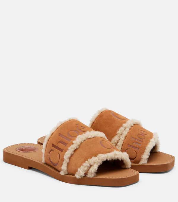  Chloe Chloe Woody Logo Suede Slides 