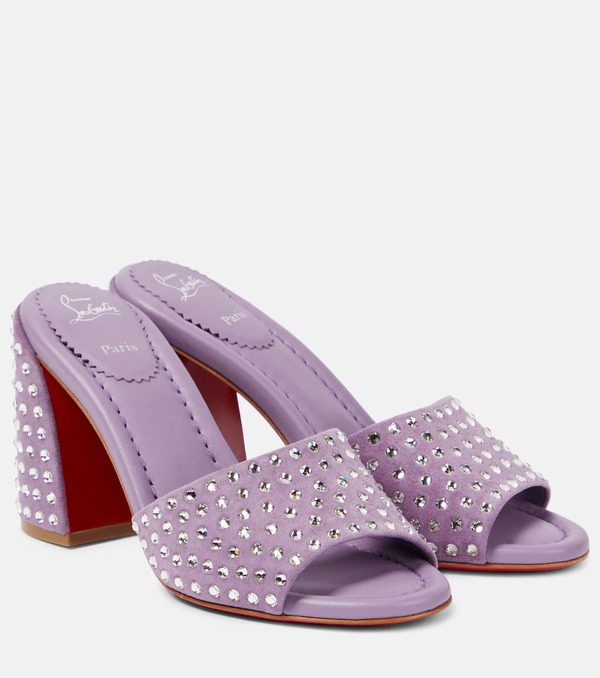  Christian Louboutin Christian Louboutin Jane Embellished Suede Mules 