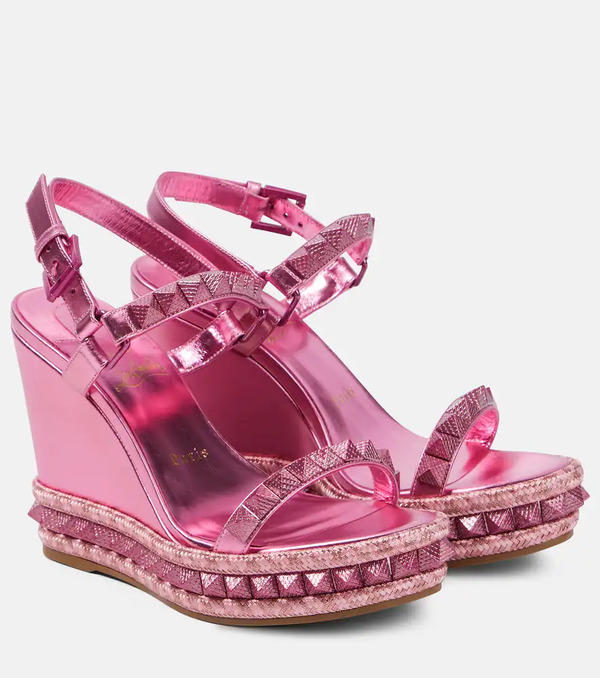  Christian Louboutin Christian Louboutin Pyra Clou Leather Espadrille Wedges 