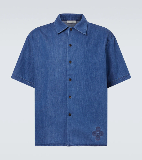 Commas Commas Embroidered Oversized Cotton-blend Denim Bowling Shirt 