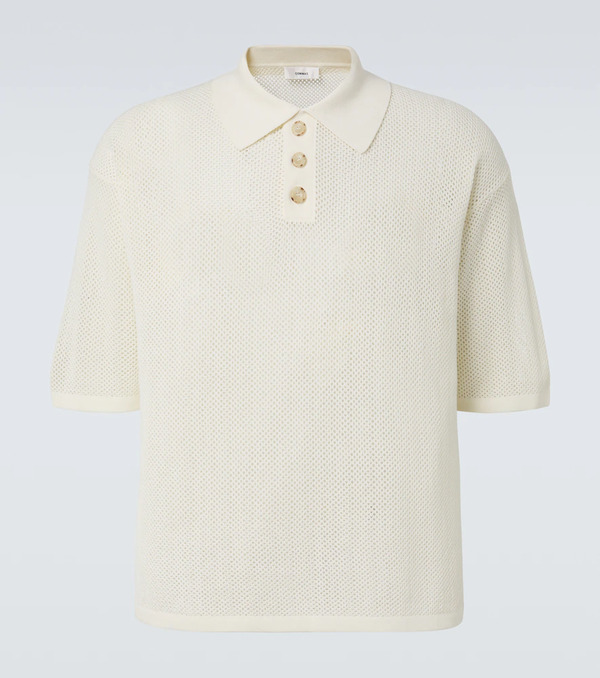  Commas Commas Open-knit Cotton-blend Polo Sweater 