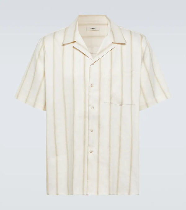  Commas Commas Striped Linen-blend Bowling Shirt 