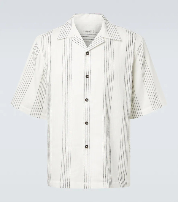  Commas Commas Textured Striped Cotton Bowling Shirt 