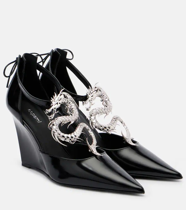  Coperni Coperni Dragon Embellished Leather Wedge Pumps 