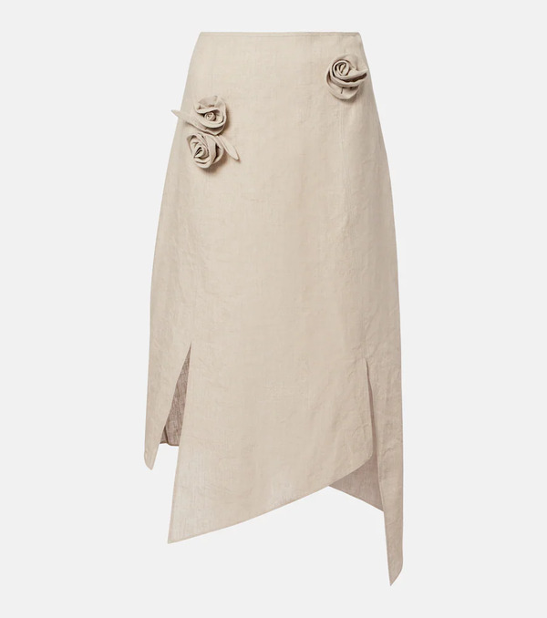  Coperni Coperni Floral-applique Asymmetric Linen Midi Skirt 