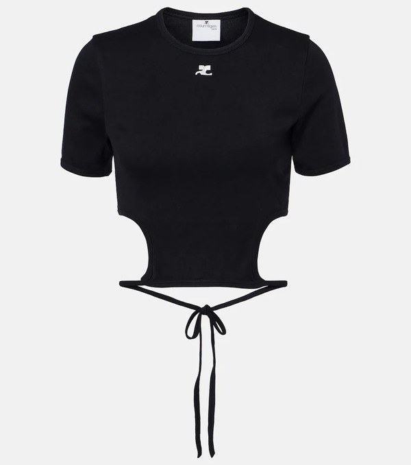  Courreges Courreges Logo Cutout Tie-back Cotton Crop Top 