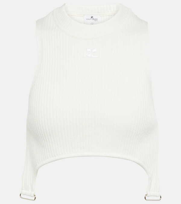  Courreges Courreges Ribbed-knit Cropped Top With Suspenders 
