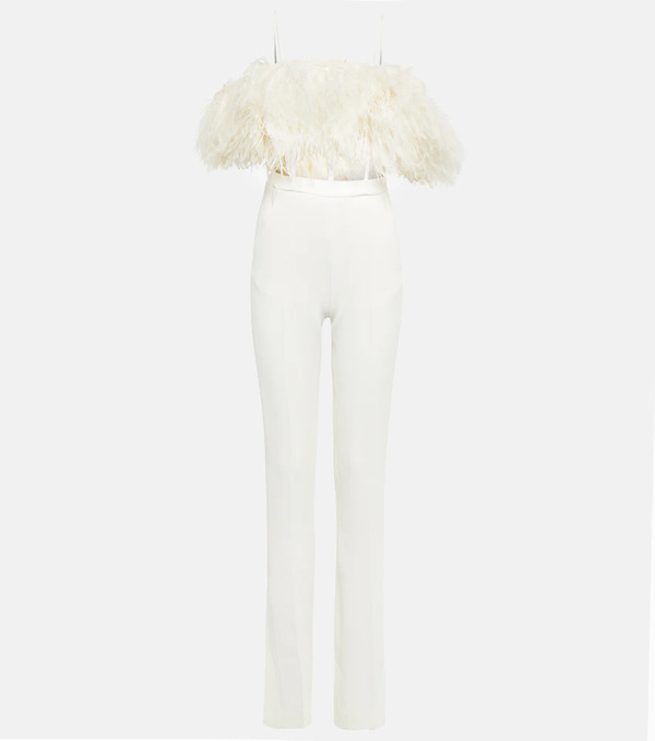  David Koma David Koma Feather-trimmed Cady Jumpsuit 