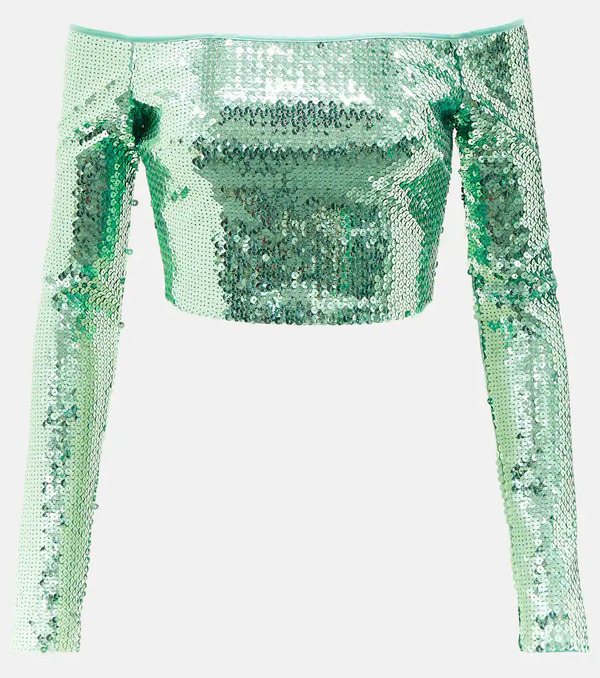  David Koma David Koma Sequined Off-shoulder Crop Top 
