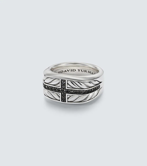  David Yurman David Yurman Chevron Sterling Silver Ring With Diamonds 