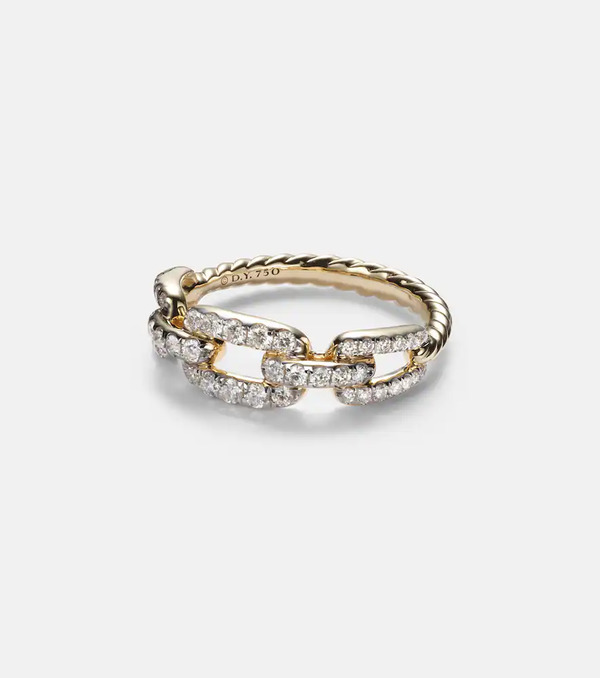  David Yurman David Yurman Stax Chain Link 18kt Gold Ring With Diamonds 