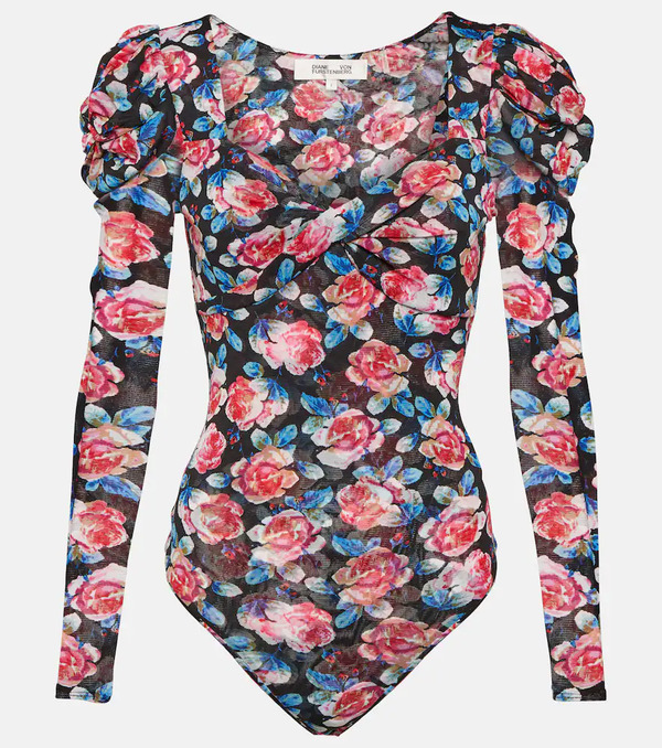  Diane Von Furstenberg Diane Von Furstenberg Erik Floral Mesh Bodysuit 