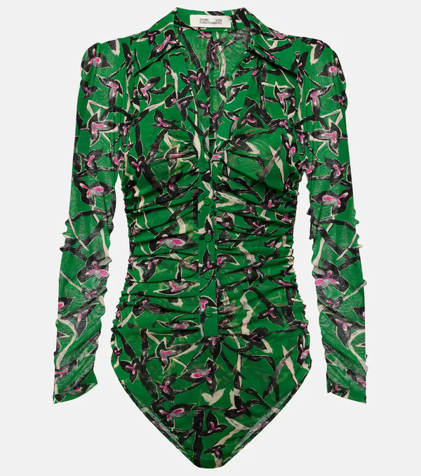  Diane Von Furstenberg Diane Von Furstenberg Giorgi Printed Mesh Bodysuit 