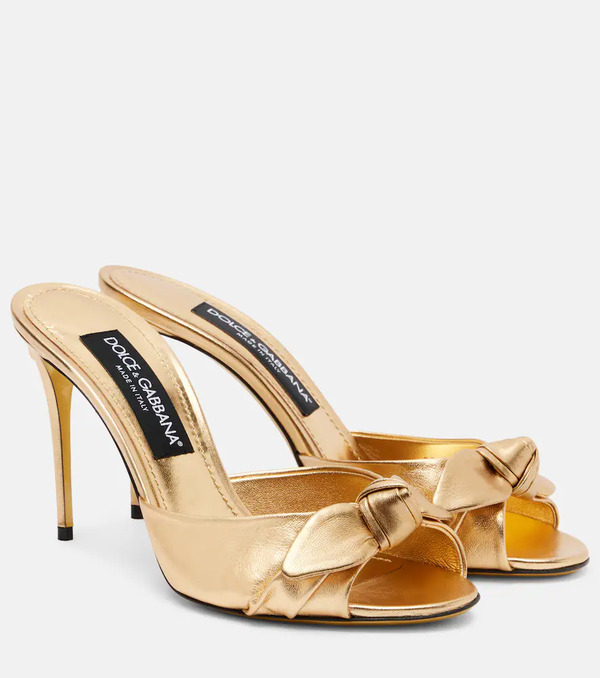  Dolce&gabbana Dolce&gabbana Bow-detail Metallic Leather Mules 