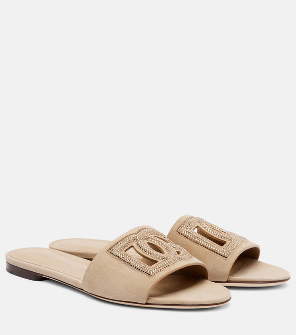 Dolce&gabbana Dolce&gabbana Dg Crystal-embellished Suede Slides 