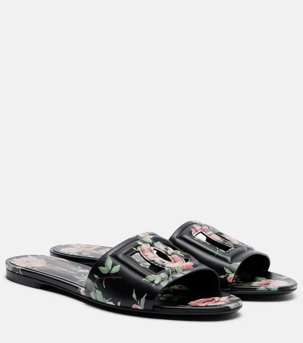  Dolce&gabbana Dolce&gabbana Dg Floral Leather Slides 