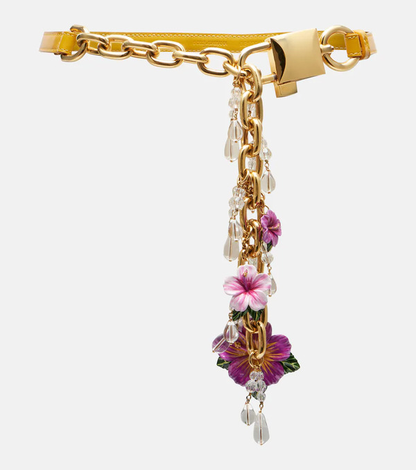  Dolce&gabbana Dolce&gabbana Embellished Floral Leather And Chain Belt 