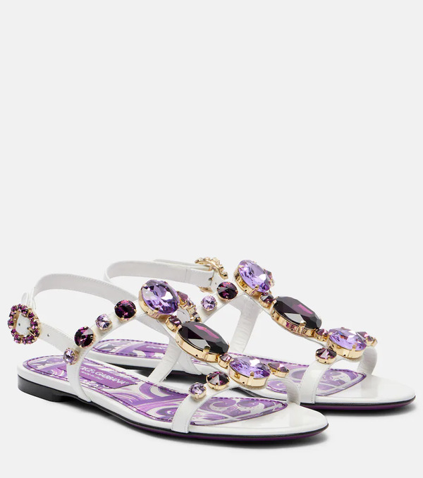  Dolce&gabbana Dolce&gabbana Embellished Leather Slingback Sandals 