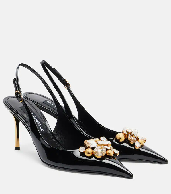  Dolce&gabbana Dolce&gabbana Embellished Patent Leather Slingback Pumps 