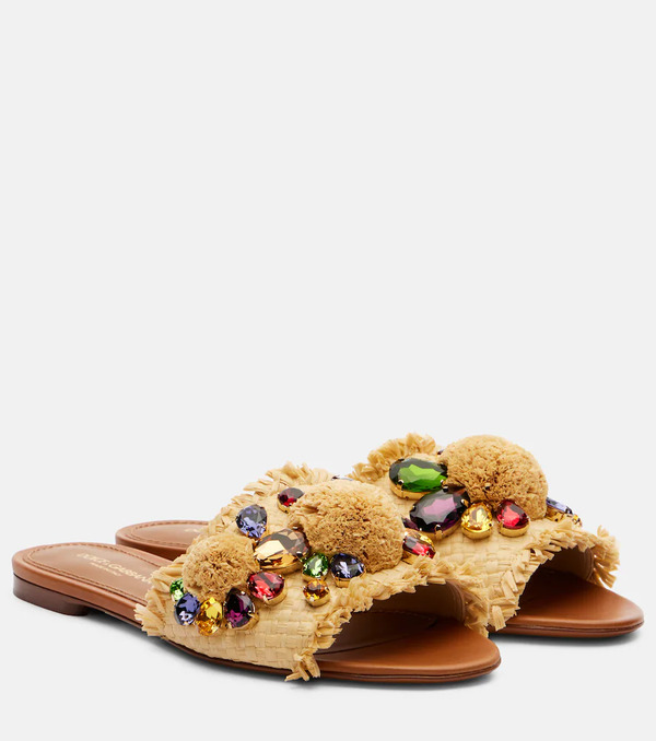  Dolce&gabbana Dolce&gabbana Embellished Raffia-effect Slides 