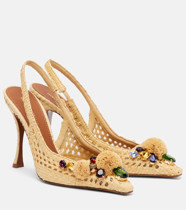  Dolce&gabbana Dolce&gabbana Embellished Raffia-effect Slingback Pumps 