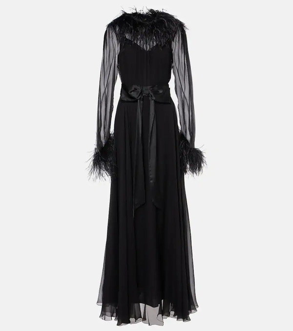  Dolce&gabbana Dolce&gabbana Feather-trimmed Silk Chiffon Gown 