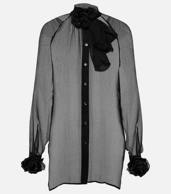  Dolce&gabbana Dolce&gabbana Floral-applique Silk Chiffon Blouse 
