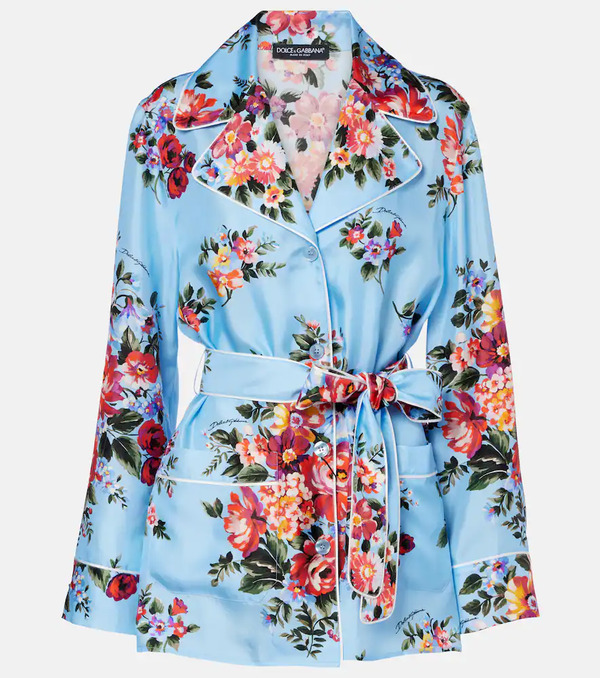  Dolce&gabbana Dolce&gabbana Floral Belted Silk Blouse 