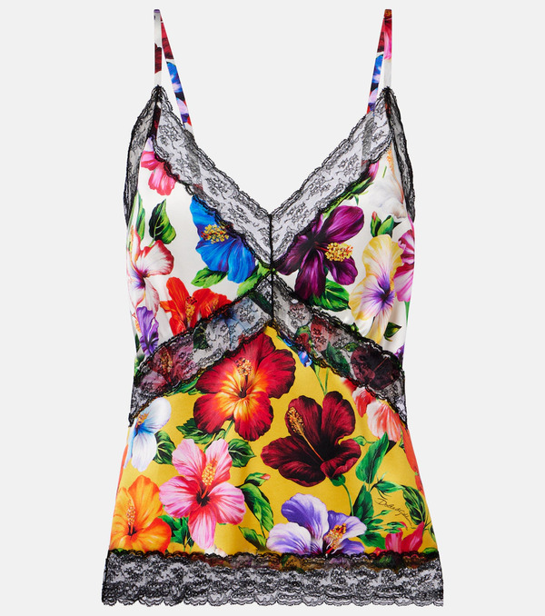  Dolce&gabbana Dolce&gabbana Floral Lace-trimmed Silk-blend Camisole 