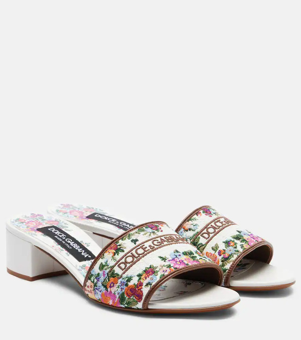  Dolce&gabbana Dolce&gabbana Floral Leather-trimmed Mules 