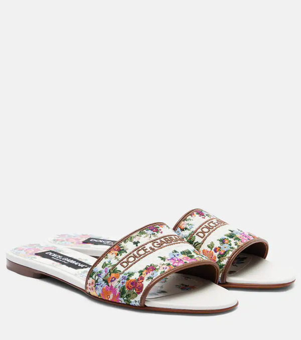  Dolce&gabbana Dolce&gabbana Floral Leather-trimmed Slides 