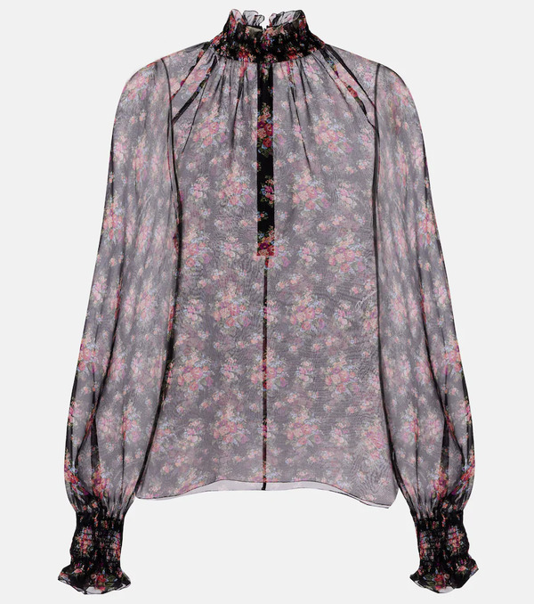  Dolce&gabbana Dolce&gabbana Floral Ruffled Sheer Silk Blouse 