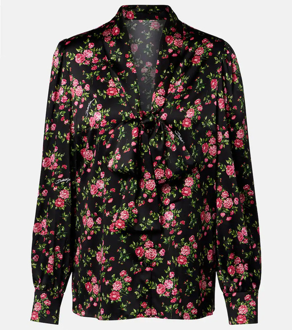  Dolce&gabbana Dolce&gabbana Floral Tie-neck Silk-blend Satin Blouse 