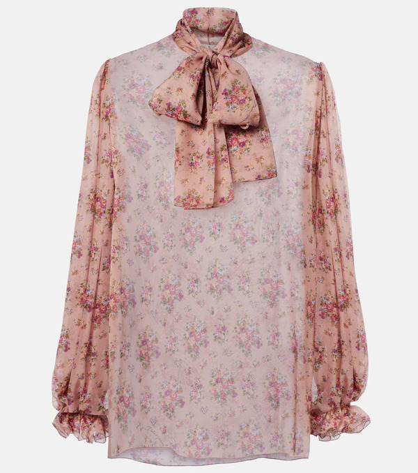  Dolce&gabbana Dolce&gabbana Floral Tie-neck Silk Blouse 
