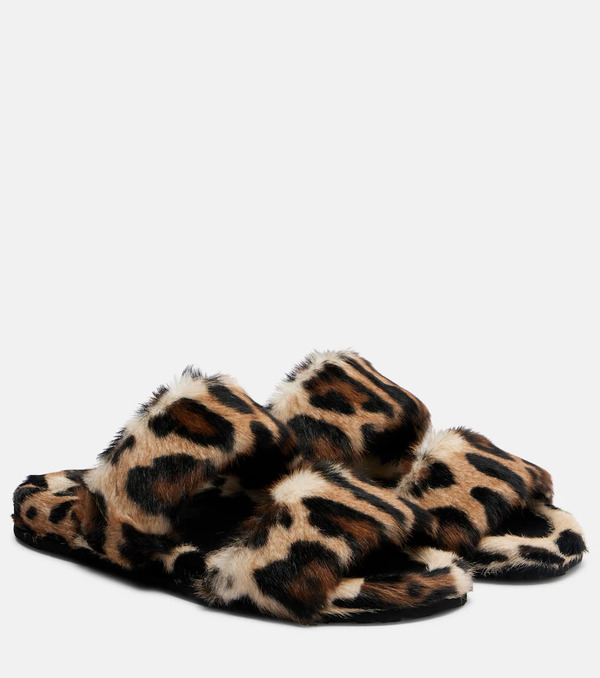  Dolce&gabbana Dolce&gabbana Leopard-print Shearling Slides 