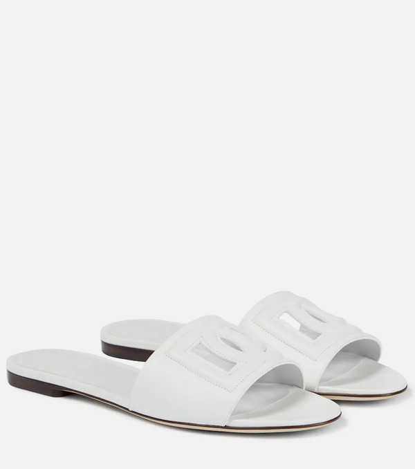  Dolce&gabbana Dolce&gabbana Logo Cutout Leather Slides 