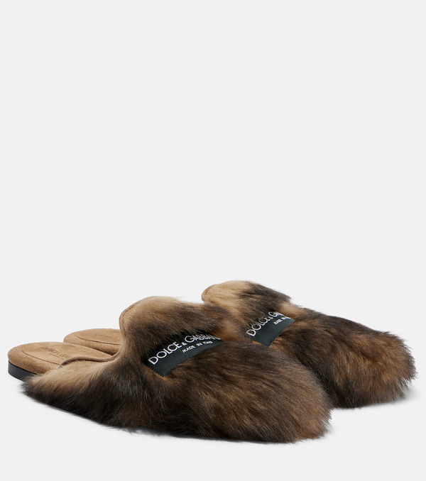  Dolce&gabbana Dolce&gabbana Logo Suede-trimmed Shearling Mules 