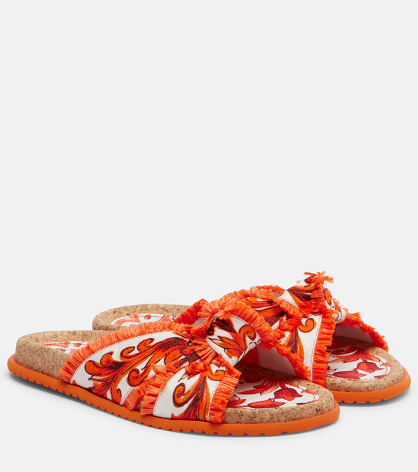  Dolce&gabbana Dolce&gabbana Majolica Fringed Brocade Slides 