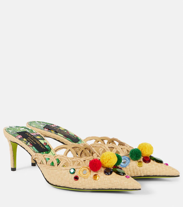  Dolce&gabbana Dolce&gabbana Pointy 60 Embellished Raffia Mules 