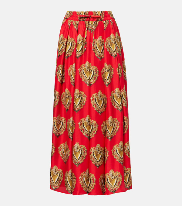  Dolce&gabbana Dolce&gabbana Printed Silk Satin Maxi Skirt 
