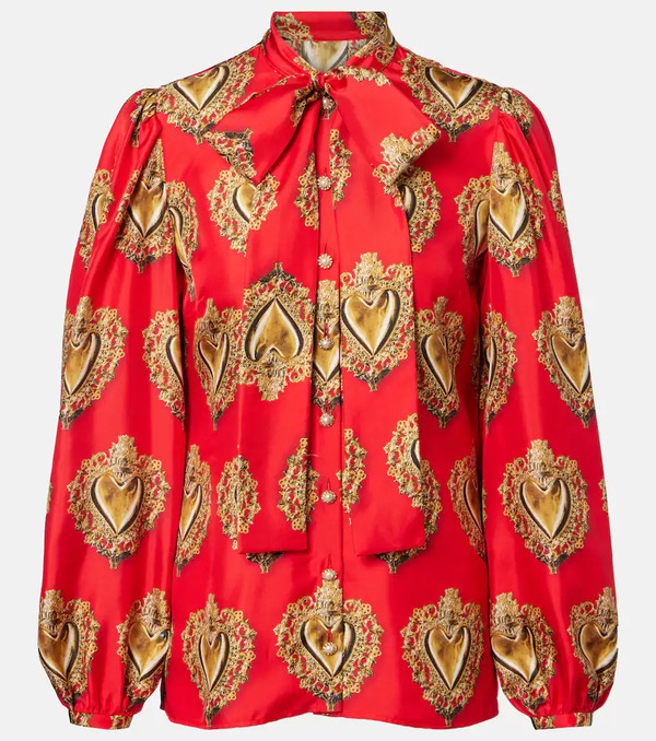 Dolce&gabbana Dolce&gabbana Printed Tie-neck Silk Blouse 