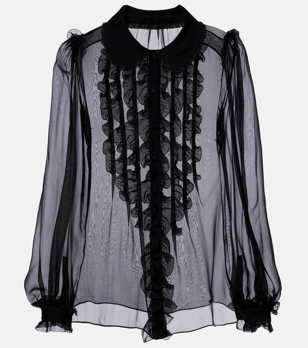  Dolce&gabbana Dolce&gabbana Ruffled Sheer Silk Blouse 