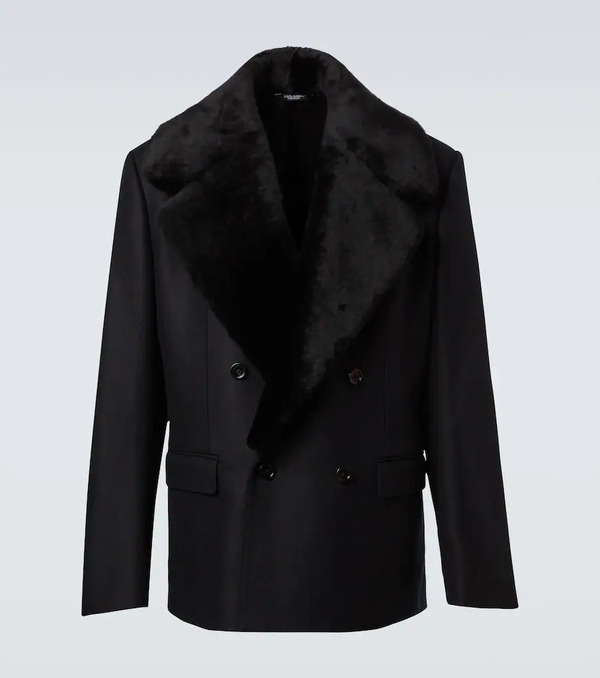  Dolce&gabbana Dolce&gabbana Shearling-trimmed Virgin Wool Blazer 